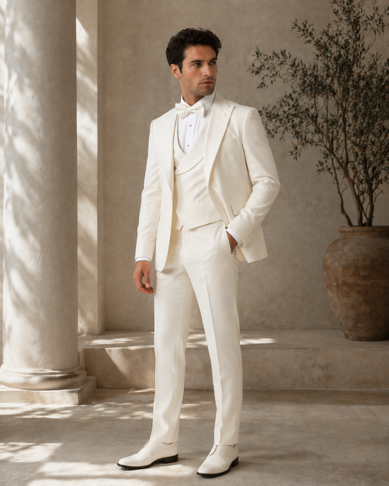 Cream Suit - Ivory Tuxedo - Off White Paisley Suit - Floral Tuxedo - Wedding Tuxedo