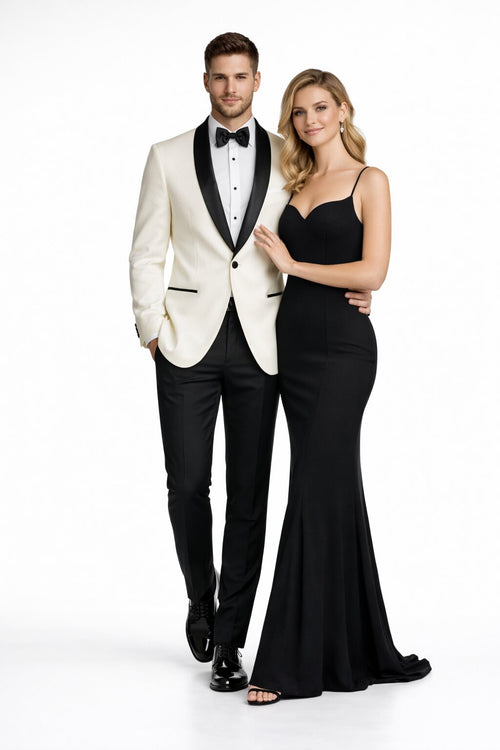 Mens Designer Ivory & Black Traditional Dinner Jacket