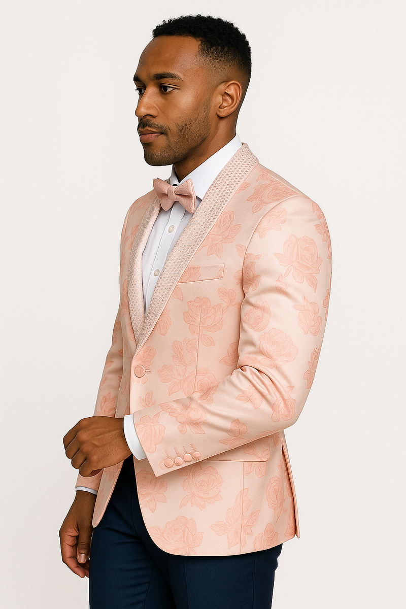 Mens Paisley Jeweled Shawl Prom 2026 Tuxedo in Blush Pink