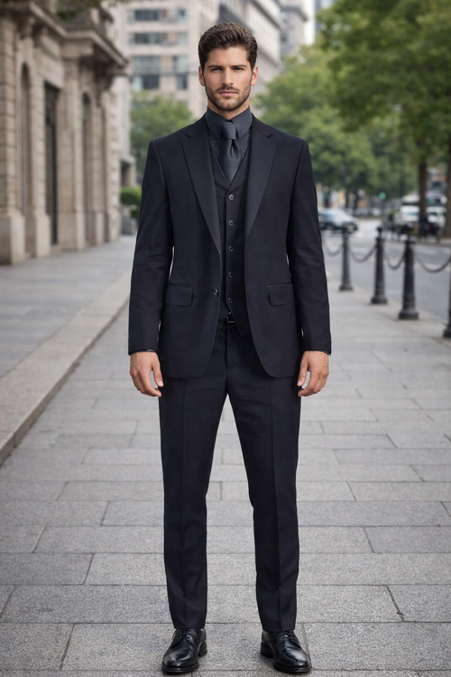 Mens John Wick Vested Black Suit