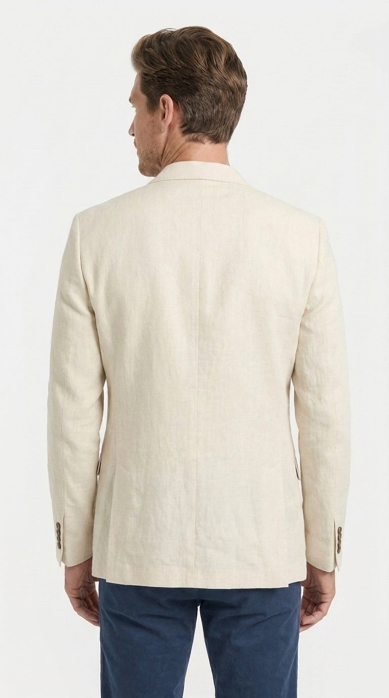 Mens Light Tan Sport Coat ā Two-Button Classic Blazer for Business, Wedding & Casual Wear Cream Ivory Linen Fabric