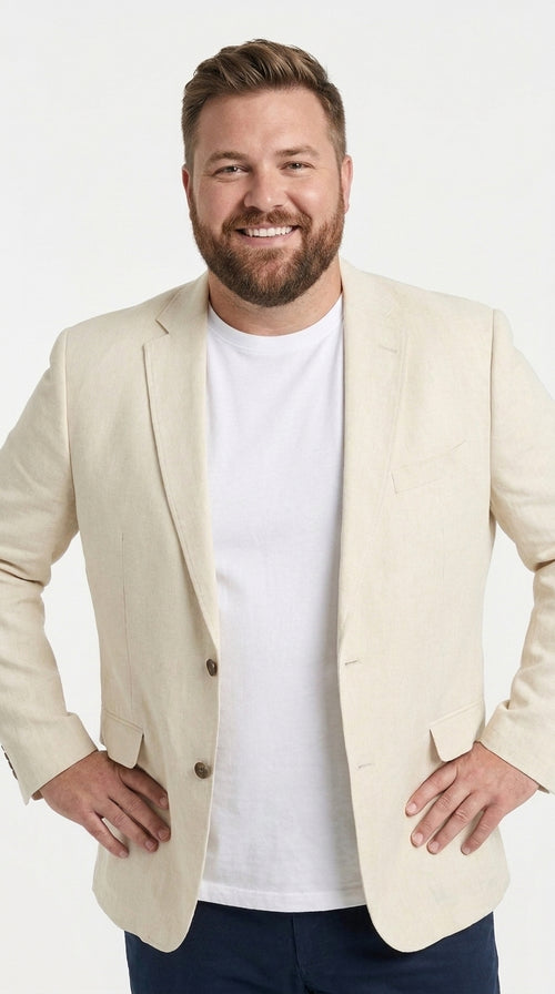 Mens Light Tan Sport Coat ā Two-Button Classic Blazer for Business, Wedding & Casual Wear Cream Ivory Linen Fabric