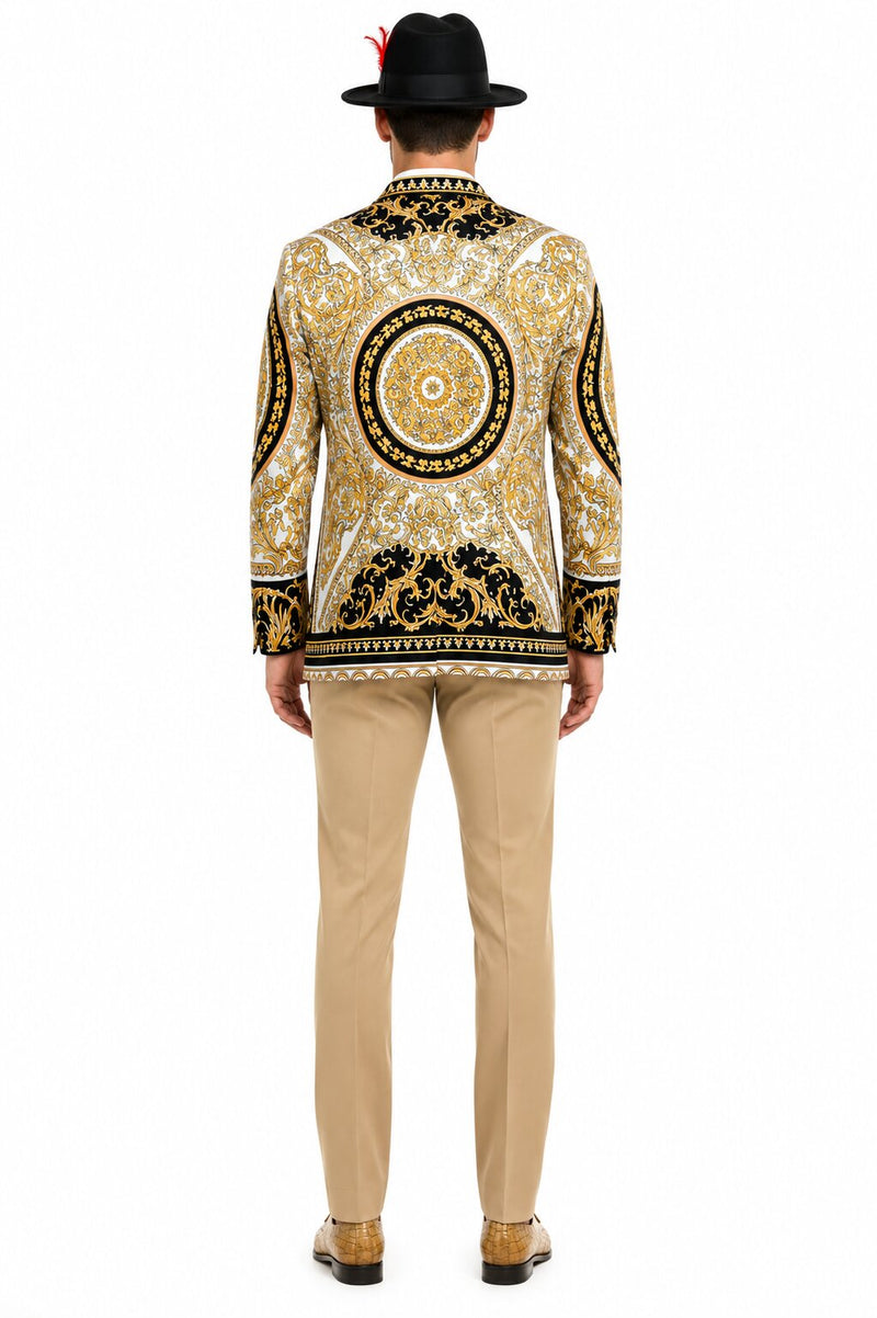 Mens Black and Gold Baroque Blazer with Matching Pants, Hat, and Shoes - Luxury Party and Wedding Outfit Set