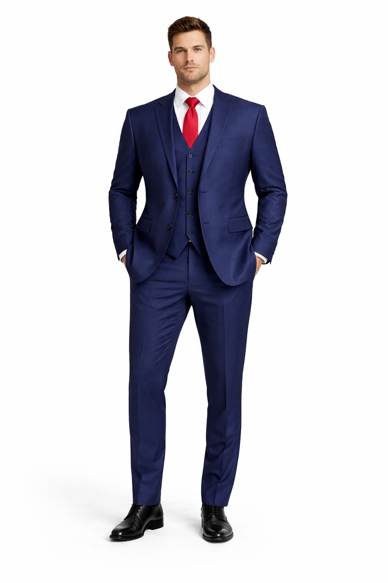 Mens Tiglio Solid Navy Suit – Classic 2 Piece Navy Blue Suit for Wedding, Business & Formal Wear