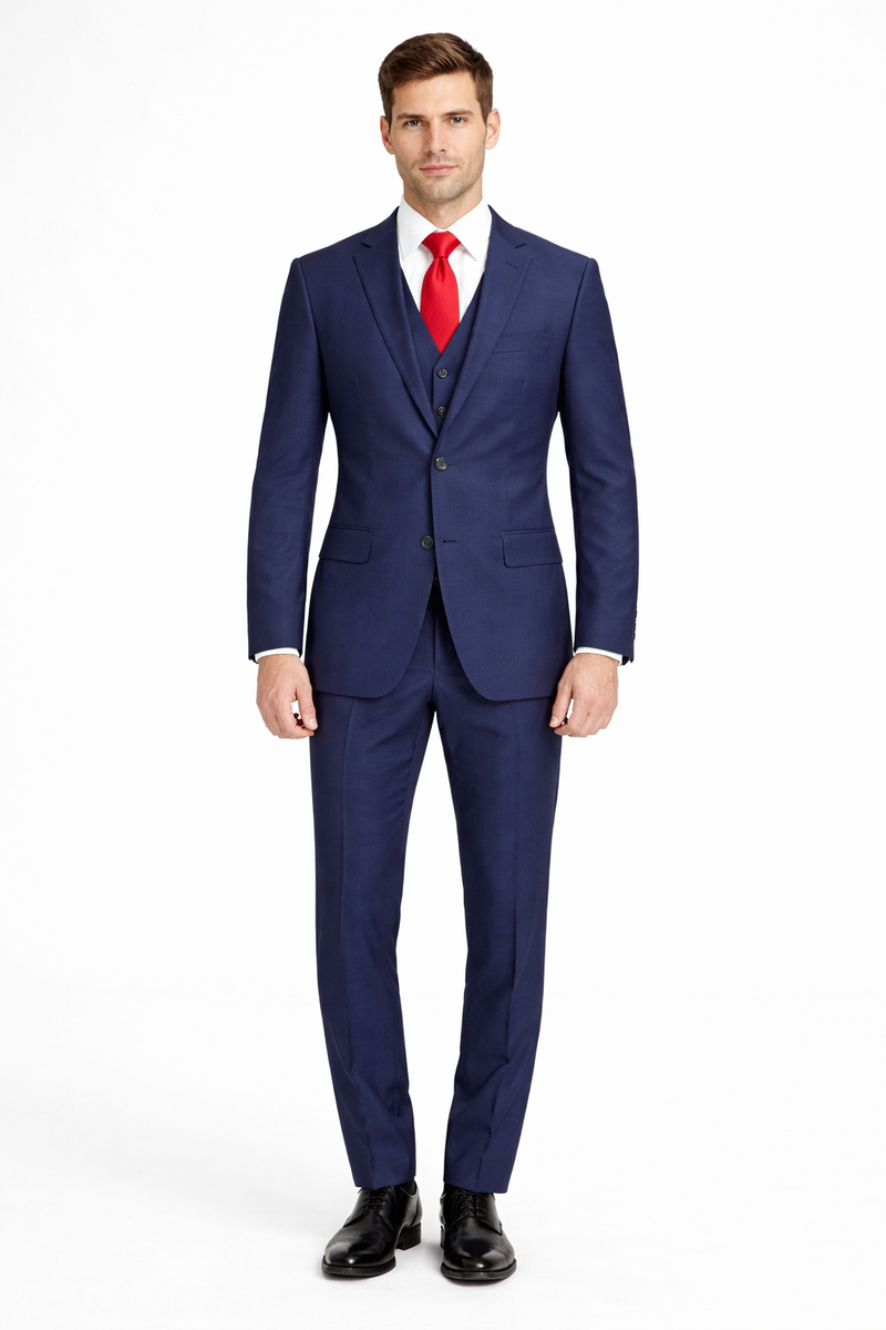 Mens Tiglio Solid Navy Suit – Classic 2 Piece Navy Blue Suit for Wedding, Business & Formal Wear
