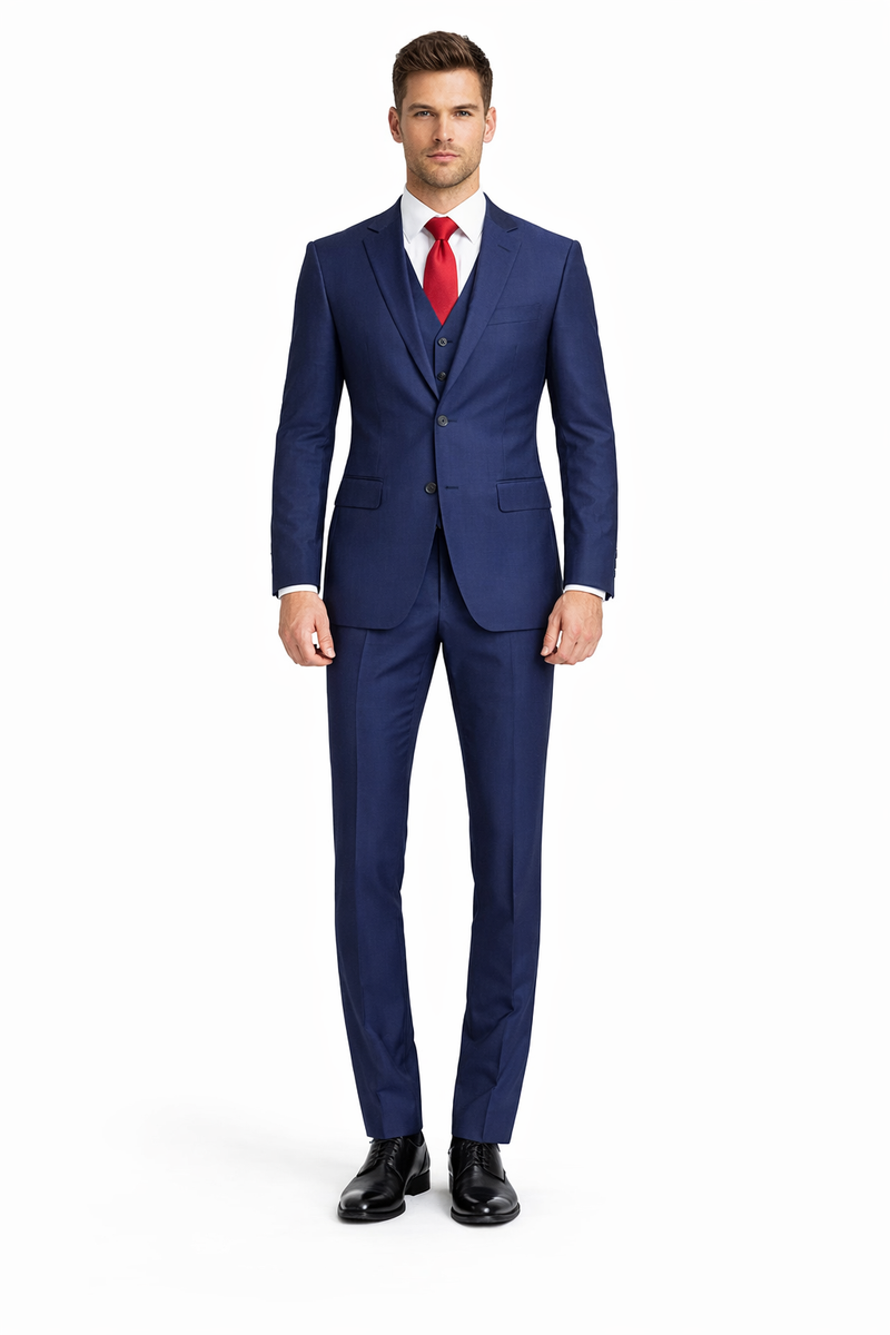 Mens Tiglio Solid Navy Suit – Classic 2 Piece Navy Blue Suit for Wedding, Business & Formal Wear