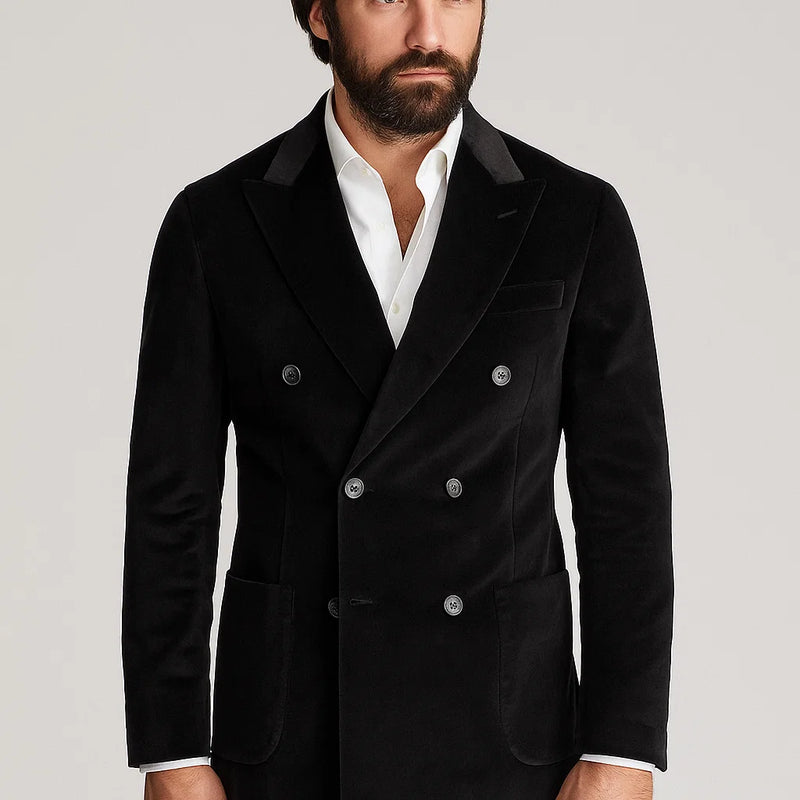 Double Breasted Black Velvet Blazer