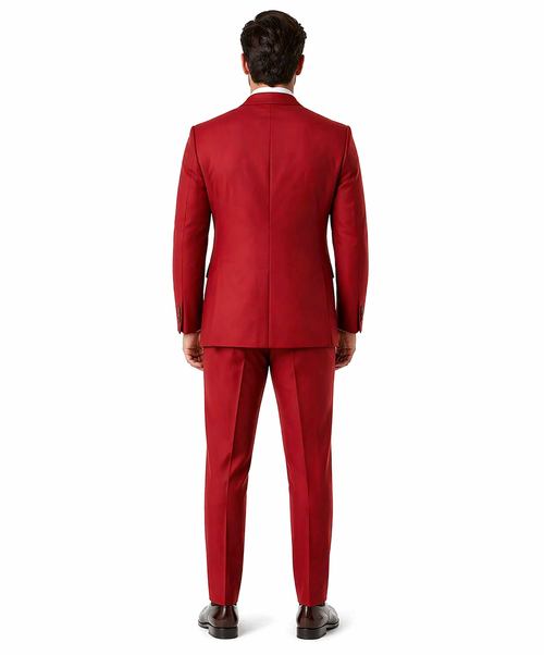 Mens Modern Double Breasted Peak Lapel Suit in Red