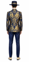 Men’s Navy Blue and Gold Baroque Suit with Matching Vest and Bow Tie – Luxury Formalwear