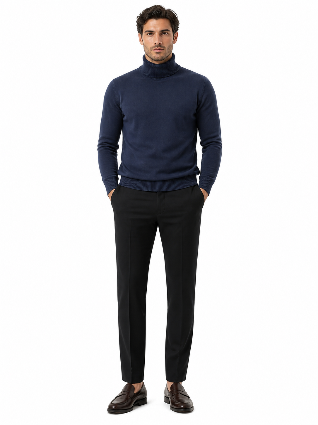Men's Navy Blue Classic Turtleneck Sweater – Lightweight Knit Pullover