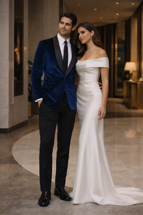 Mens Navy Blue Dinner Jacket Velvet tuxedo