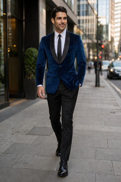 Mens Navy Blue Dinner Jacket Velvet tuxedo