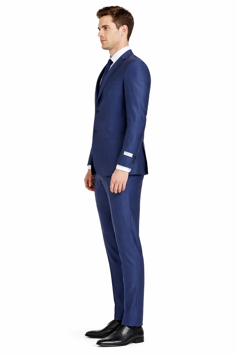 Mens Navy Blue Shiny Finish 3-Piece Suit Set Premium Tailored Fit Formal Wedding and Party Sateen Slim Fitted Suit