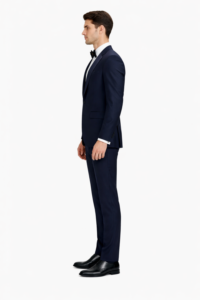 Men’s Navy Blue Suits with Satin Peak Lapel – Formal 2-Piece Set