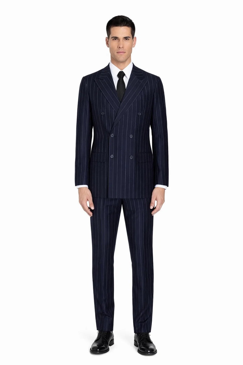 Men's Navy Blue Wide Pinstripe Double Breasted Suit