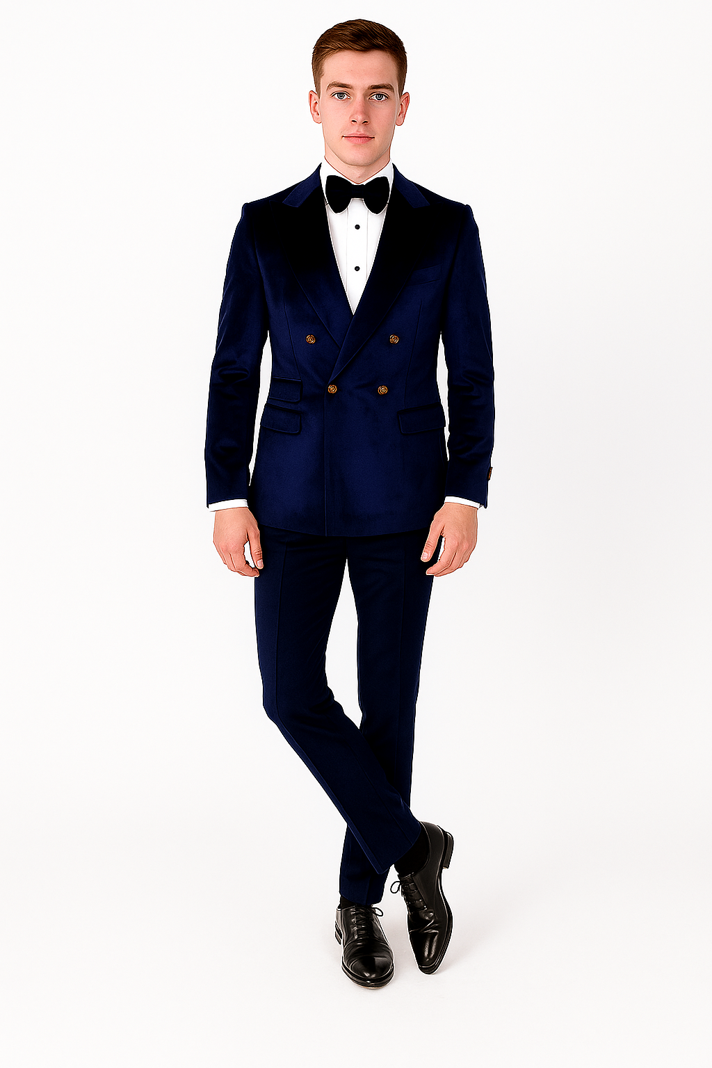 Navy Blue Velvet Double Breasted Suits - Velvet Pants - Slim Fit Suit