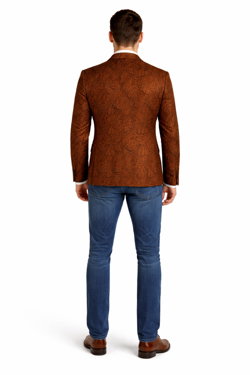 Mens Notch Lapel Paisley Blazer Copper
