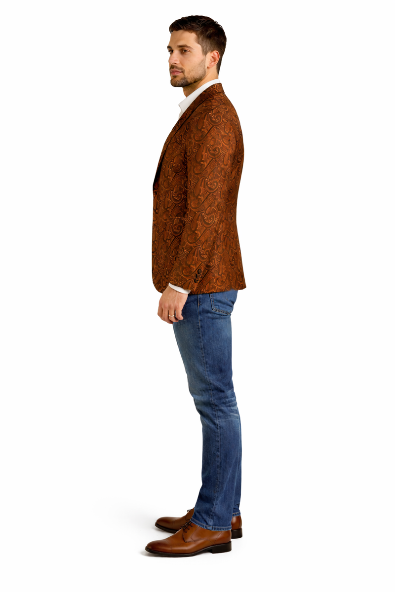 Mens Notch Lapel Paisley Blazer Copper