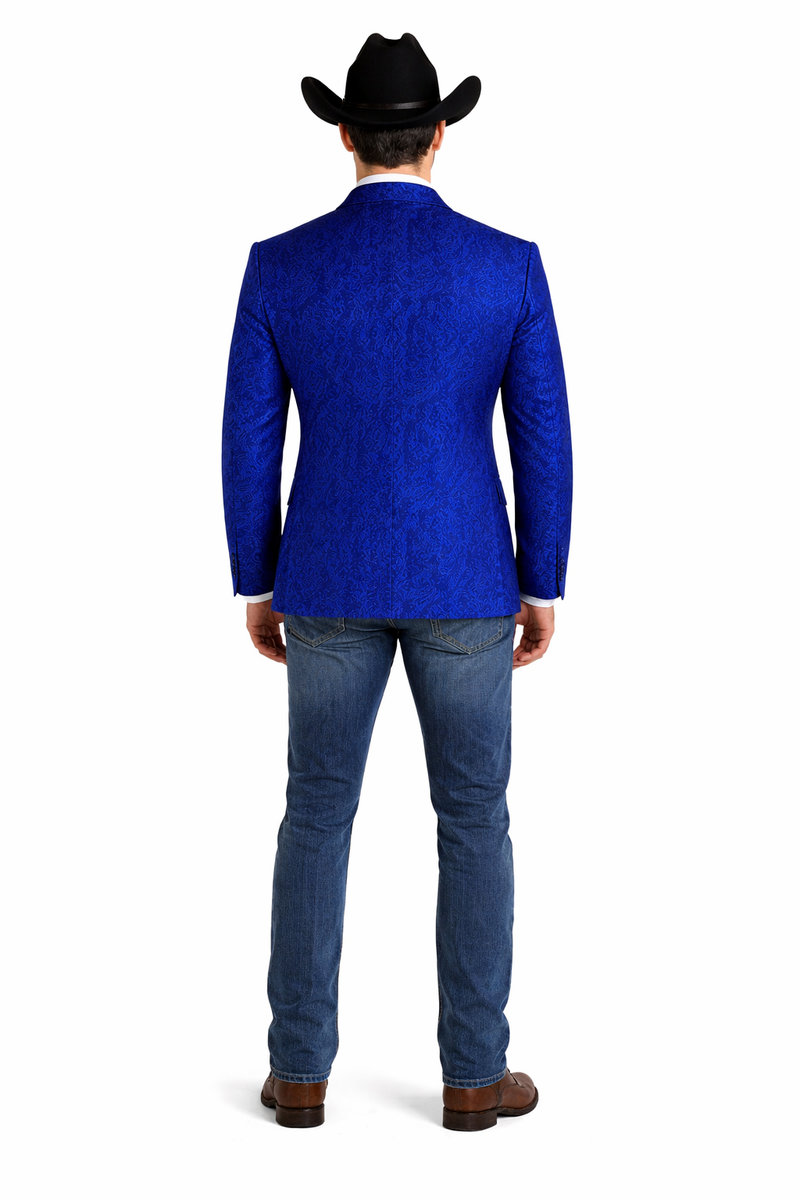 Mens Notch Lapel Paisley Blazer Royal