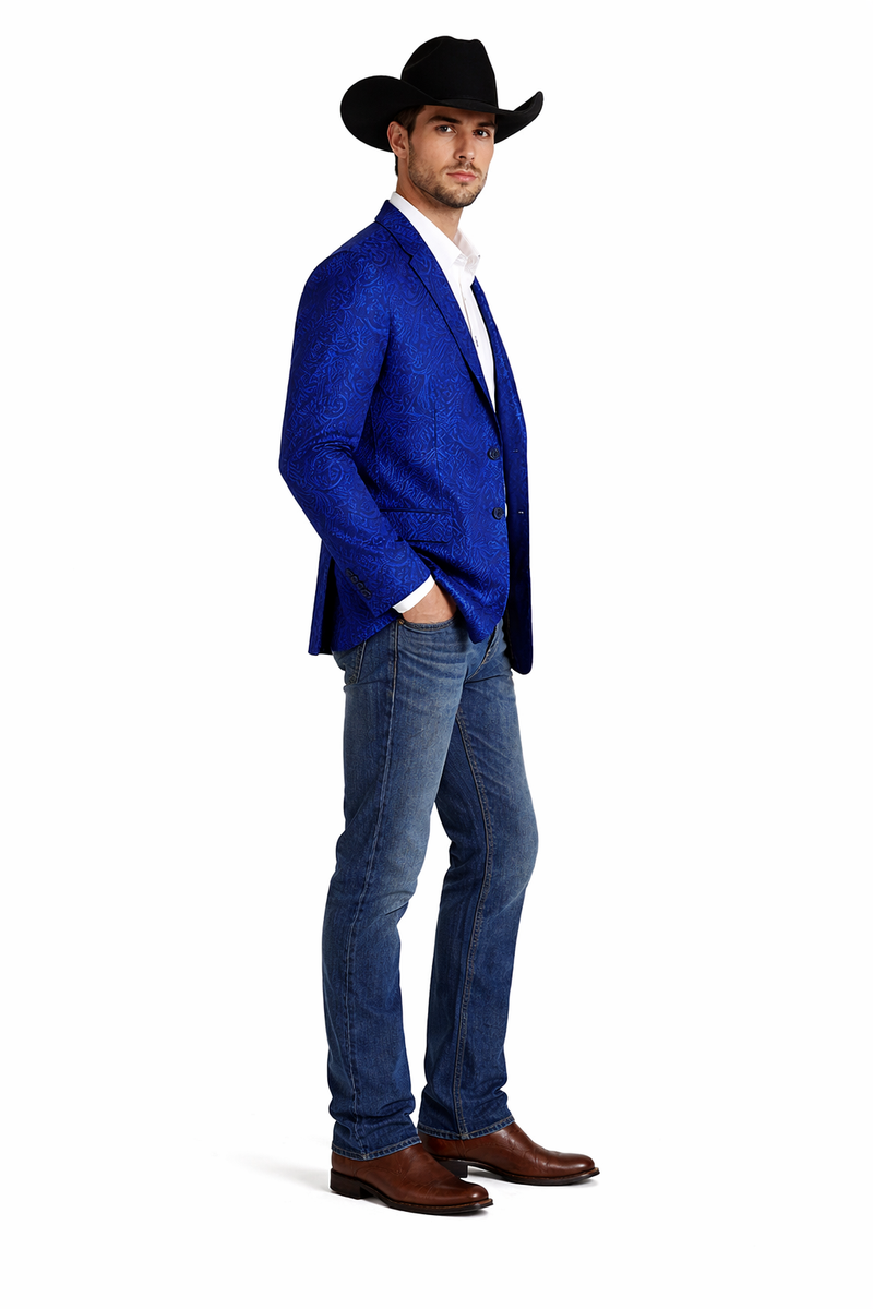 Mens Notch Lapel Paisley Blazer Royal