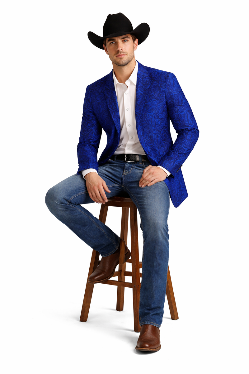 Mens Notch Lapel Paisley Blazer Royal