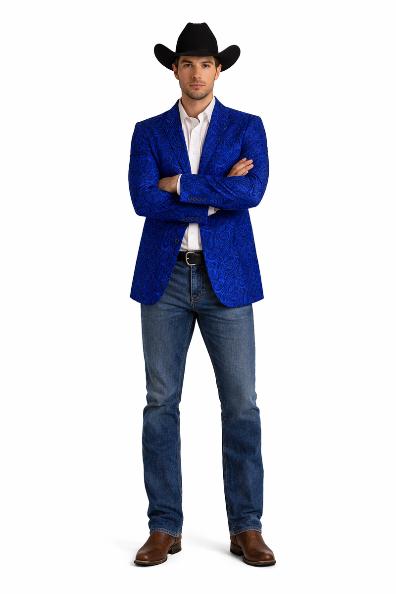 Mens Notch Lapel Paisley Blazer Royal