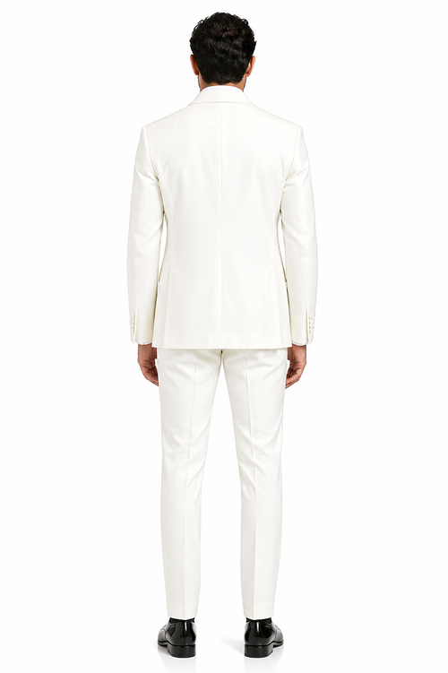 Mens Off-White Double Breasted Tuxedo Jacket with Shawl Lapel | Formal Wedding Suit in Ivory Cream Color