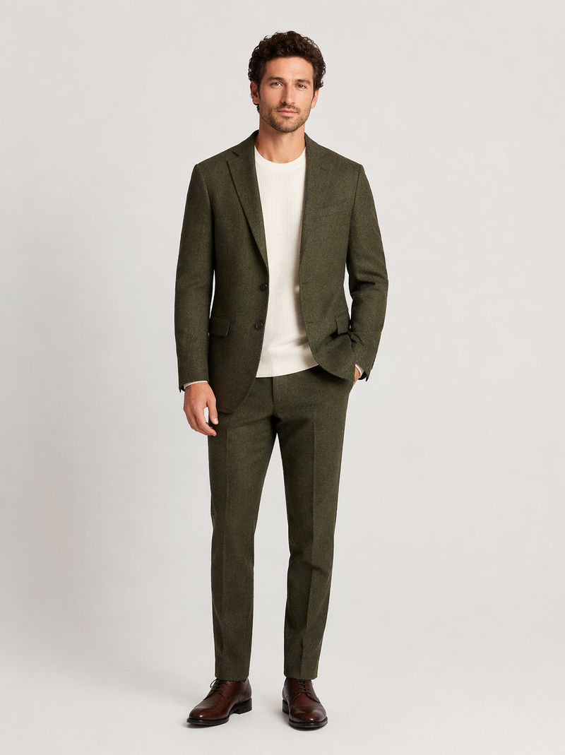 Mens Olive Green Winter Blazer - Hunter Sport Coat jacket Modern Fit 2 Buttons Style Notch