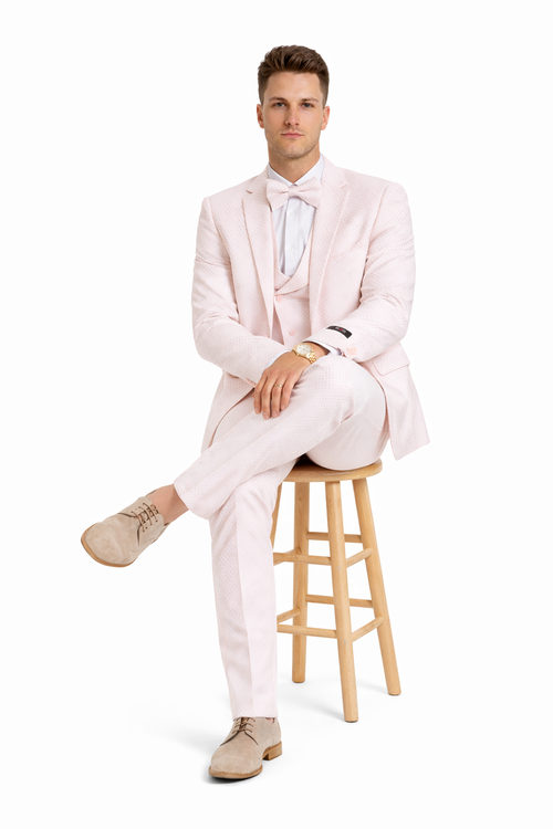 Men's One Button Double Breasted Vest Notch lapel Prom and Wedding Pink Suit