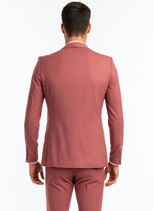 Men's One Button Peak Lapel Solid Vest in Coral Pink Slim Fit Suit