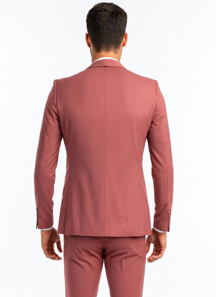 Men's One Button Peak Lapel Solid Vest in Coral Pink Slim Fit Suit