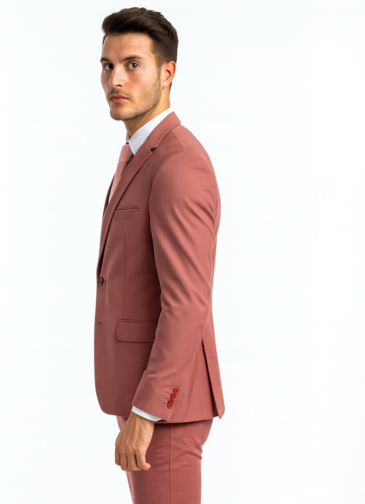 Men's One Button Peak Lapel Solid Vest in Coral Pink Slim Fit Suit