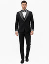 Mens One Button Rhinestone Peak Lapel Vested Prom Black Tuxedo