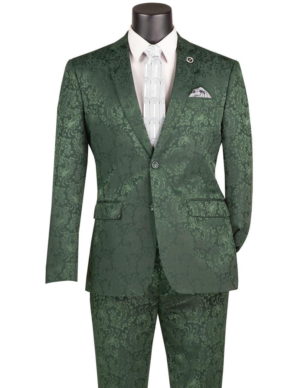 Mens Paisley Prom Suit in Hunter Green – Slim Fit Formal Party Outfit