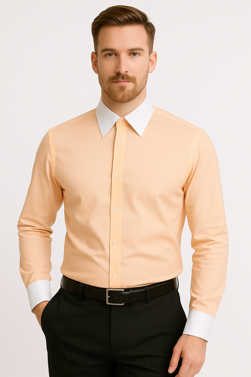 Classic Stylish Fashionable -White Collar Two Toned Contrast white collars Multi-color Men's Dress Shirt