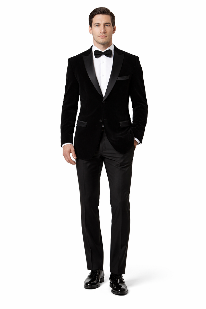 Mens Peak Lapel Velvet Tuxedo Black Jacket