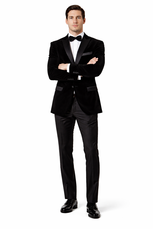Mens Peak Lapel Velvet Tuxedo Black Jacket