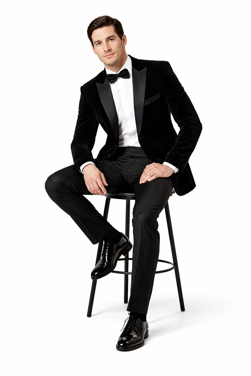 Mens Peak Lapel Velvet Tuxedo Black Jacket