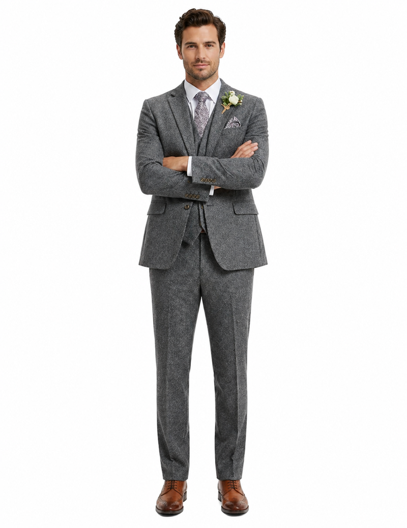 Men’s Peaky Blinder Light Grey Tweed Suit with Vest – Classic Three Piece Formal Suit, Vintage Wedding Business Outfit