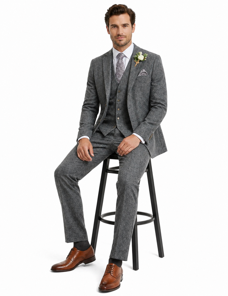 Men’s Peaky Blinder Light Grey Tweed Suit with Vest – Classic Three Piece Formal Suit, Vintage Wedding Business Outfit