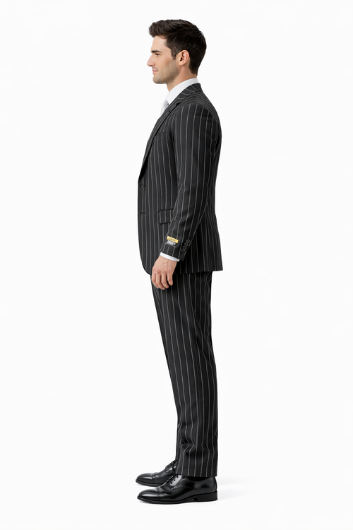 Mens Pimp Suit -Gangster Suit - Mobster Suit - Mafia Suit For Mens Vested Gangster Pinstripe Suit in Black & White