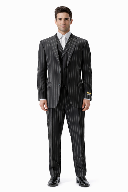 Mens Pimp Suit -Gangster Suit - Mobster Suit - Mafia Suit For Mens Vested Gangster Pinstripe Suit in Black & White