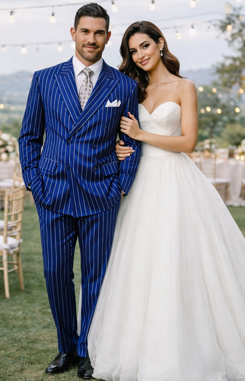 Mens Pimp Suit -Gangster Suit - Mobster Suit - Mafia Suit For Mens Double Breasted Gangster Pinstripe in Royal & White