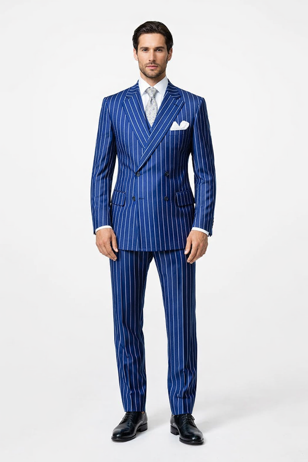 Mens Pimp Suit -Gangster Suit - Mobster Suit - Mafia Suit For Mens Double Breasted Gangster Pinstripe in Royal & White