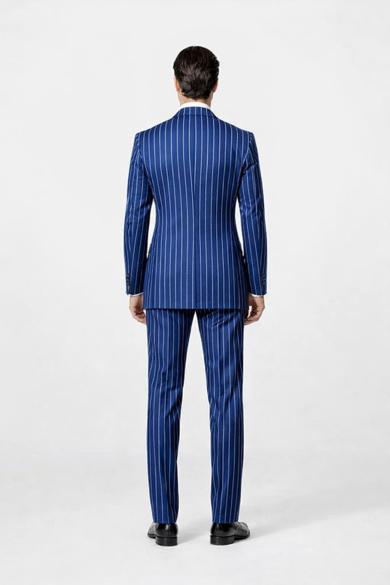Mens Pimp Suit -Gangster Suit - Mobster Suit - Mafia Suit For Mens Double Breasted Gangster Pinstripe in Royal & White