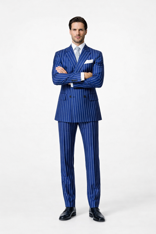 Mens Pimp Suit -Gangster Suit - Mobster Suit - Mafia Suit For Mens Double Breasted Gangster Pinstripe in Royal & White