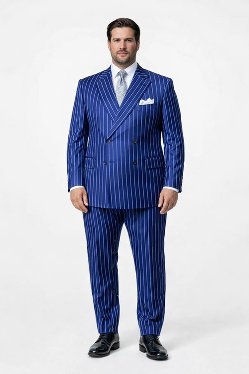 Mens Pimp Suit -Gangster Suit - Mobster Suit - Mafia Suit For Mens Double Breasted Gangster Pinstripe in Royal & White