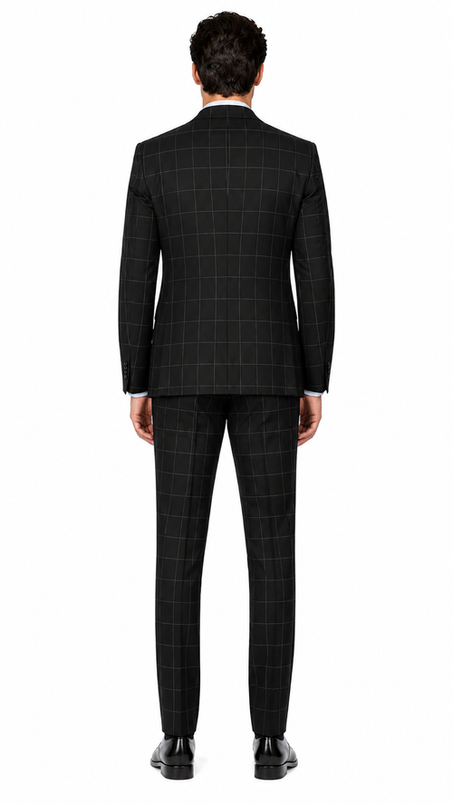 Mens Plaid Suit - Black Windowpane Suit - 1920 Suits