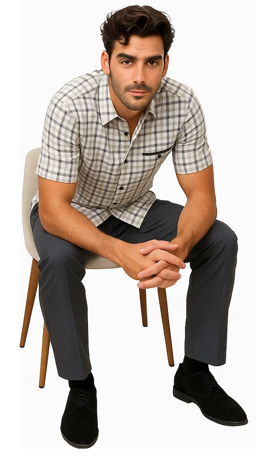 Mens Plaid Walking Suit in Grey by Dreams by Zacchi – 2 Piece Leisure Outfit with Matching Shirt and pant - $99