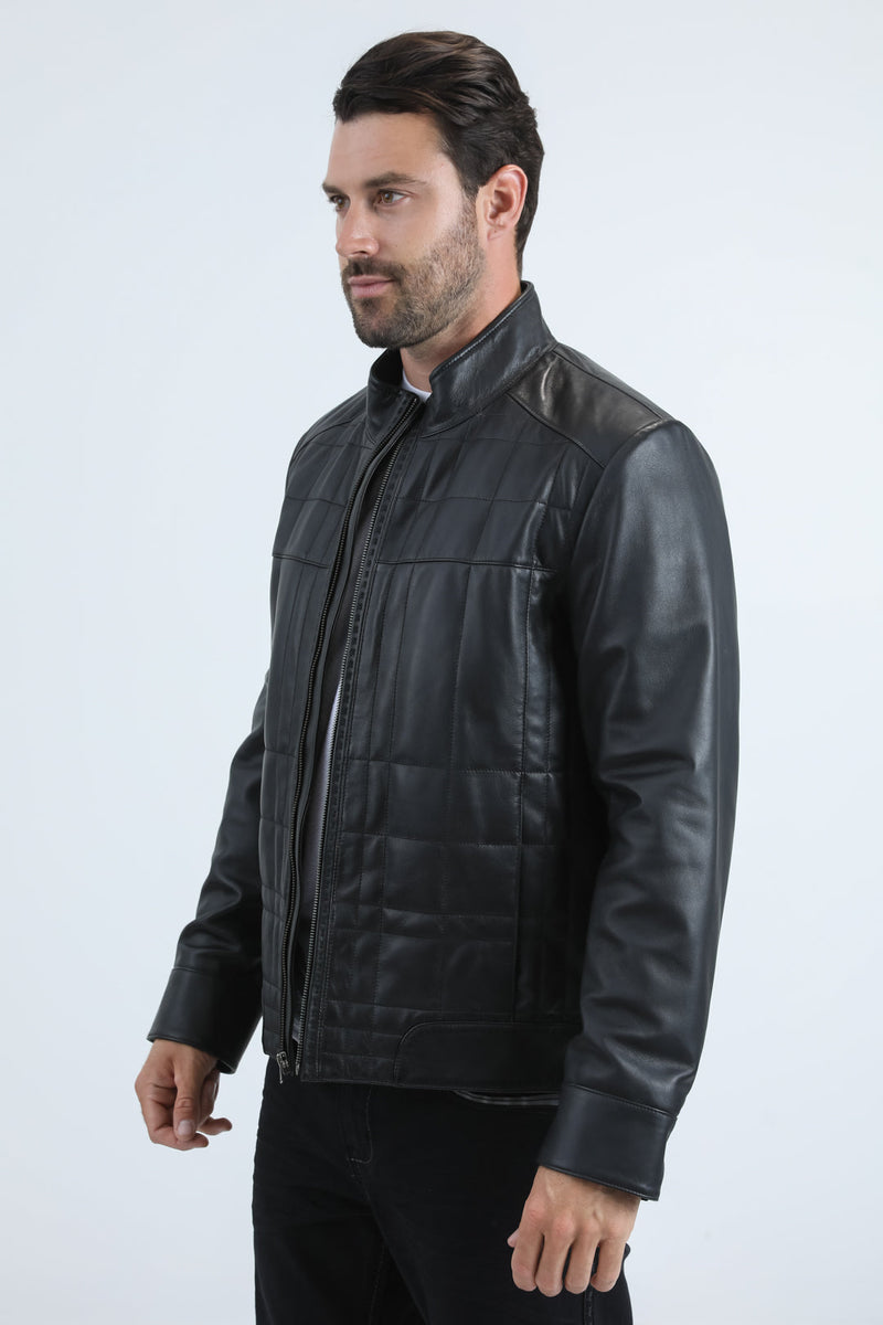 Mens Platini Black Western Leather Jacket - Vintage Cowboy Style